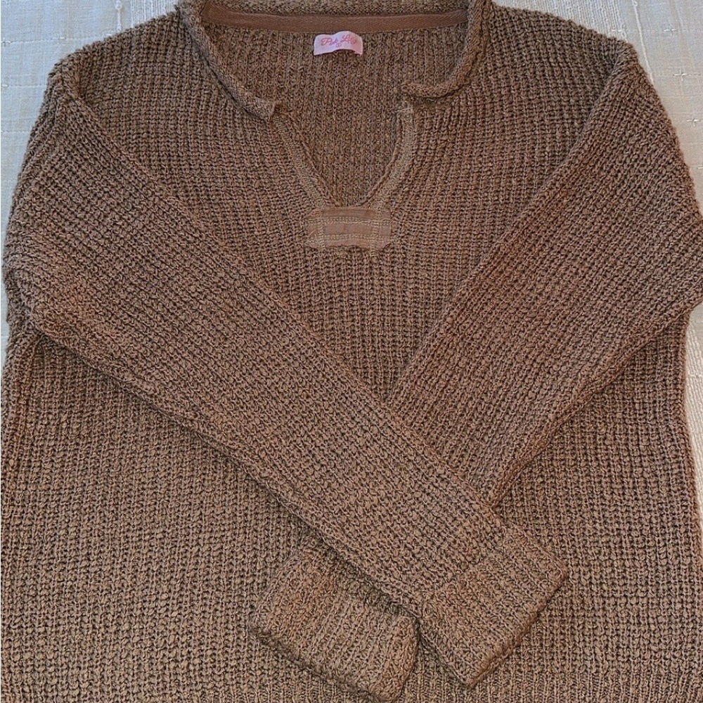 Pink Lily Women's V-Neck Brown Sweater